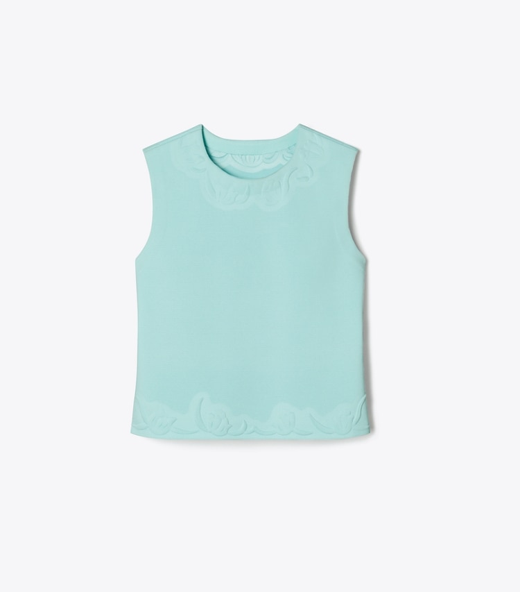 Tory Burch designer tops Embossed Viscose Shell Top in Atoll Blue front