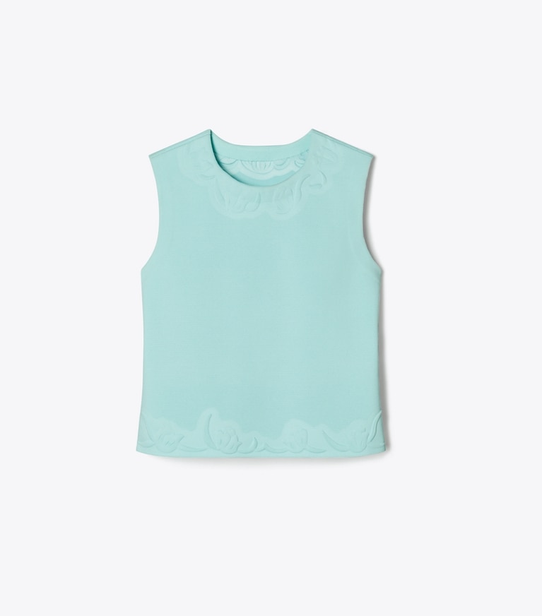Tory Burch designer tops Embossed Viscose Shell Top in Atoll Blue front