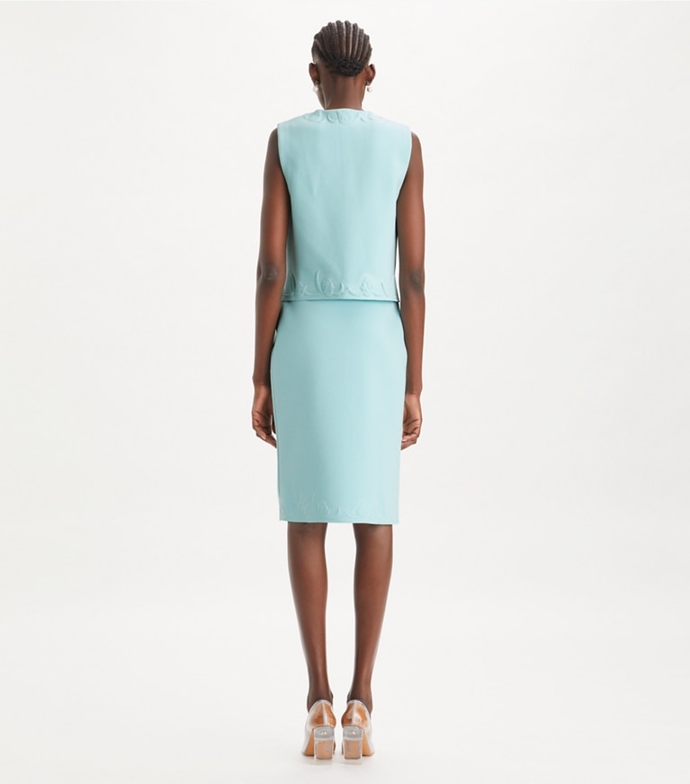 Tory Burch designer tops Embossed Viscose Shell Top in Atoll Blue front