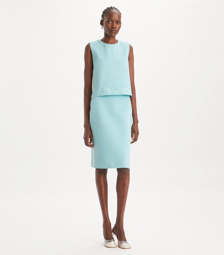 Tory Burch designer tops Embossed Viscose Shell Top in Atoll Blue front