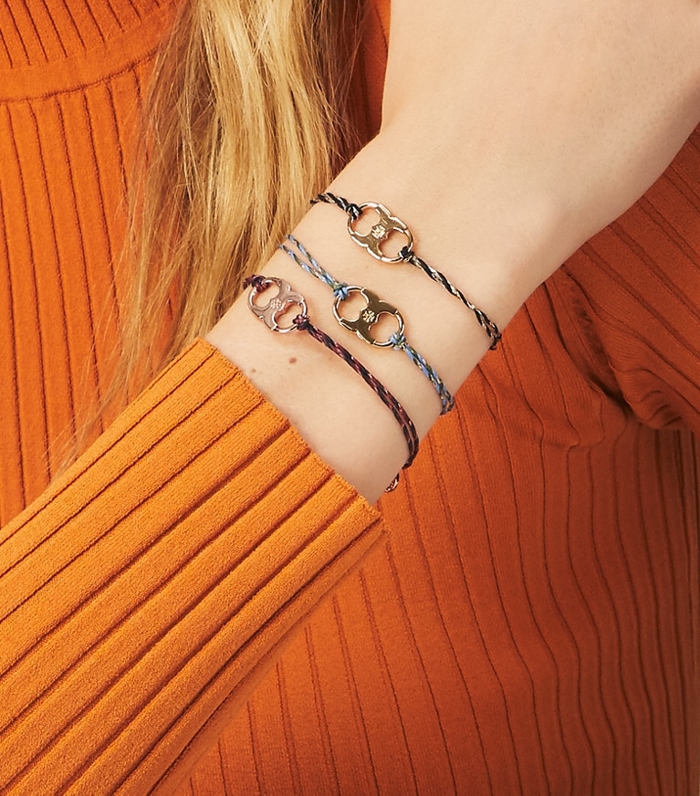 Tory Burch designer bracelets Embrace Ambition Braided Bracelet in Rose Gold / Burgundy front