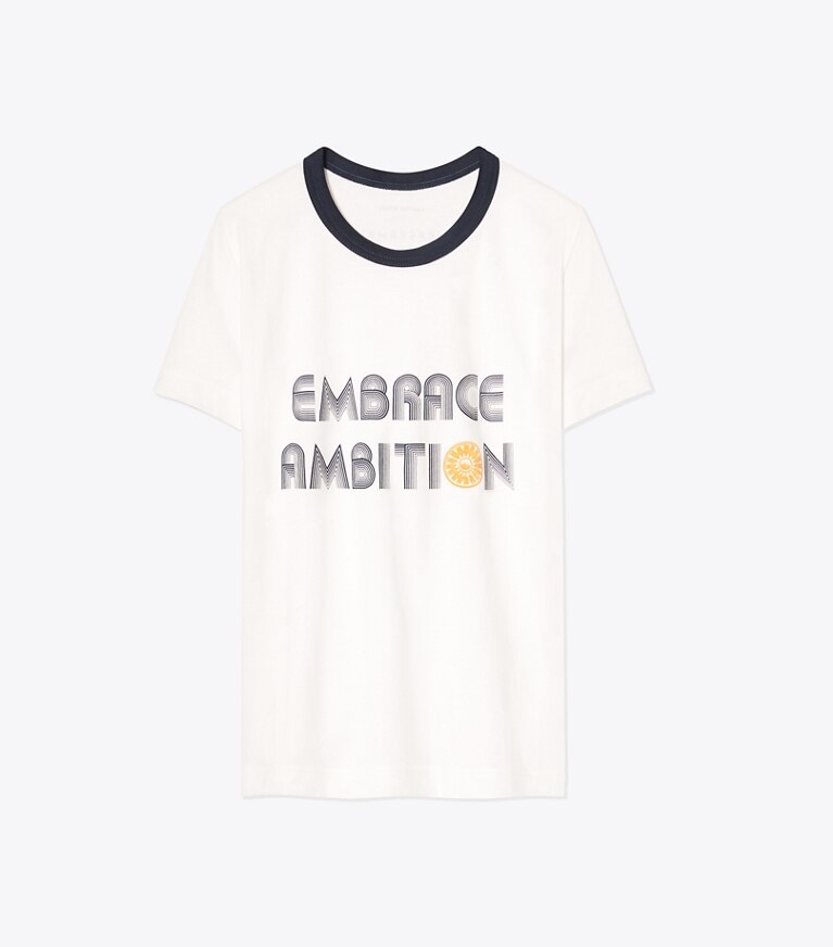 Tory Sport designer Embrace Ambition T-Shirt in Snow White front