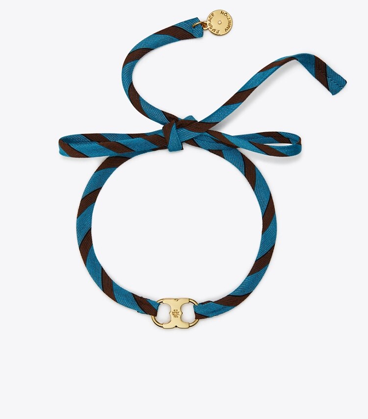 Tory Burch designer armbänder Embrace Ambition Wickelarmband in Tory Gold / Blue / Brown front
