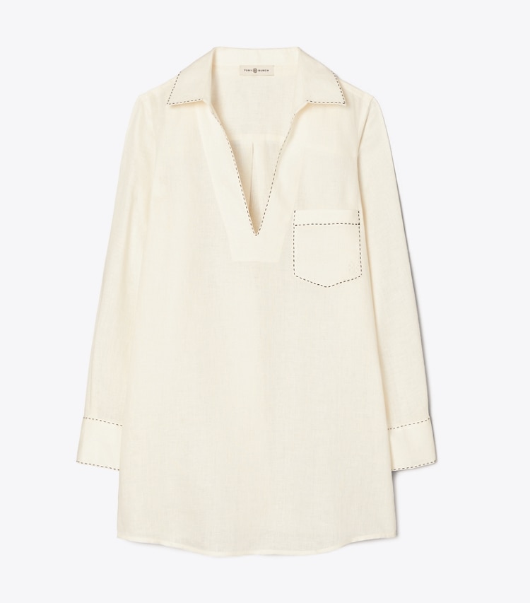 Tory Burch designer coverups Embroidered Beach Shirt in New Ivory front