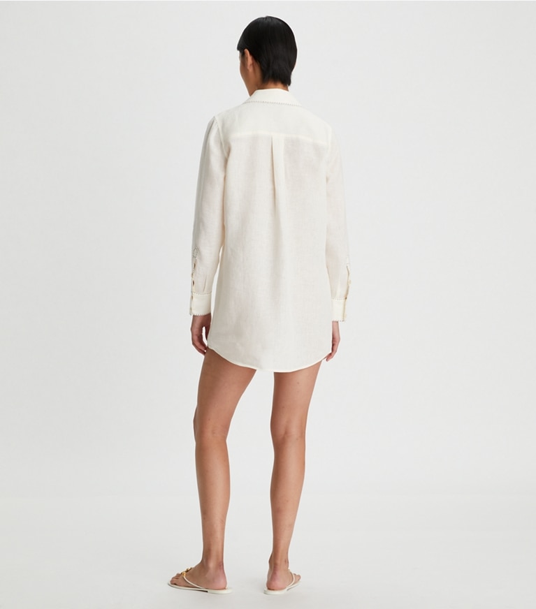 Tory Burch designer coverups Embroidered Beach Shirt in New Ivory front
