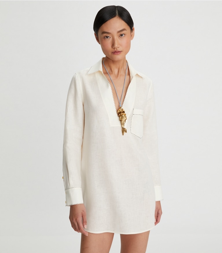 Tory Burch designer coverups Embroidered Beach Shirt in New Ivory front