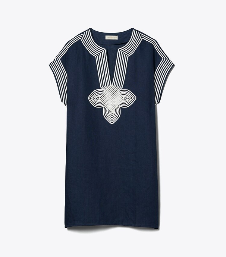 Tory Burch designer coverups Embroidered Beach Tunic in Tory Navy front