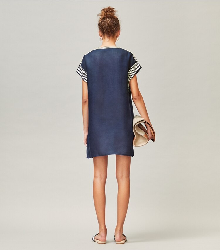 Tory Burch designer coverups Embroidered Beach Tunic in Tory Navy on model back