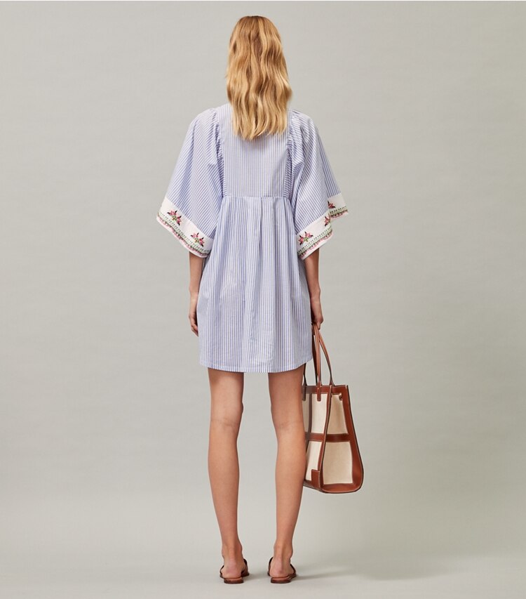 Tory Burch designer coverups Embroidered Beach Tunic in Classic Stripe on model back