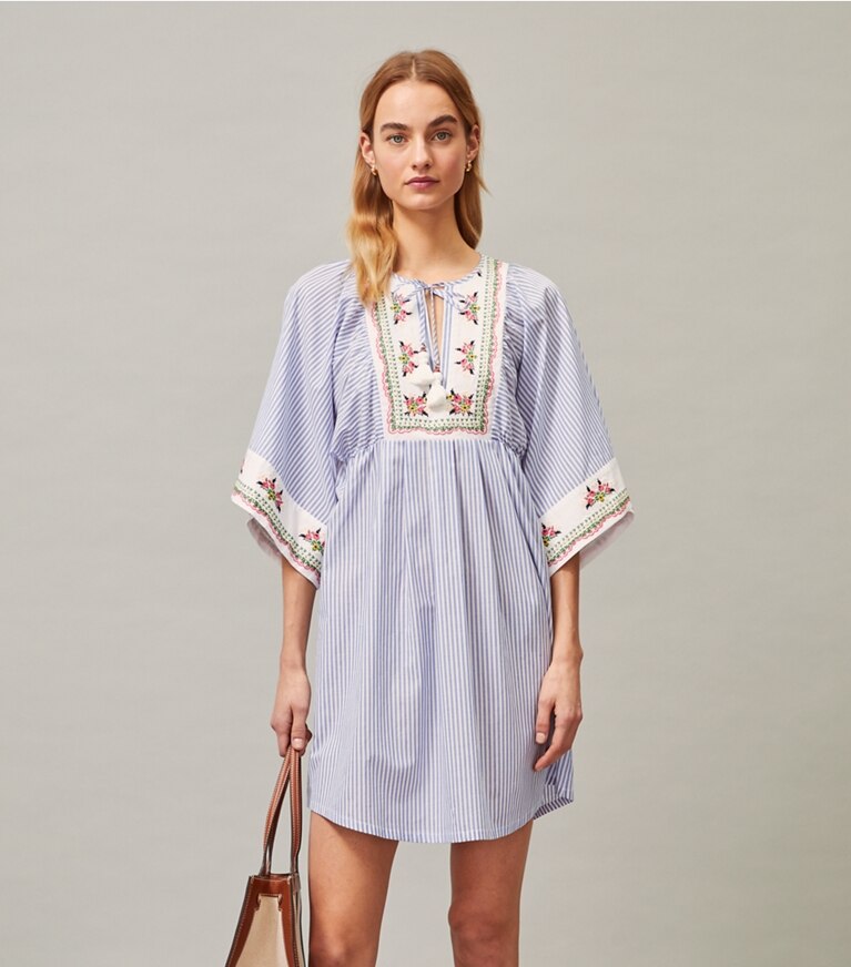 Tory Burch designer coverups Embroidered Beach Tunic in Classic Stripe front