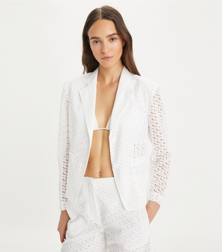 Tory Burch designer bottoms Embroidered Broderie Anglaise Bermuda Shorts in White front