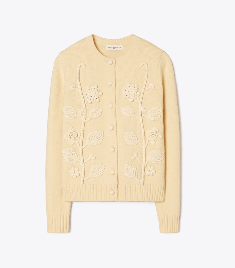 Tory Burch designer sweaters Embroidered Cardigan in Antique Ivory front