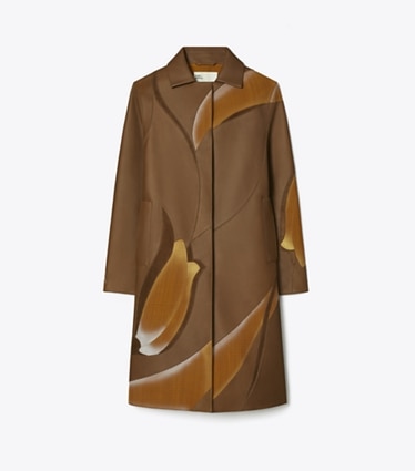 Tory Burch designer coats Embroidered Coat in Coffee Liqueúr front