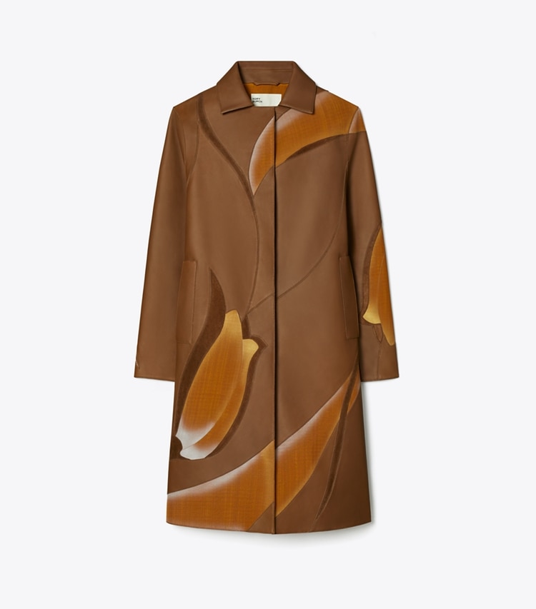 Tory Burch designer coats Embroidered Coat in Coffee Liqueúr front