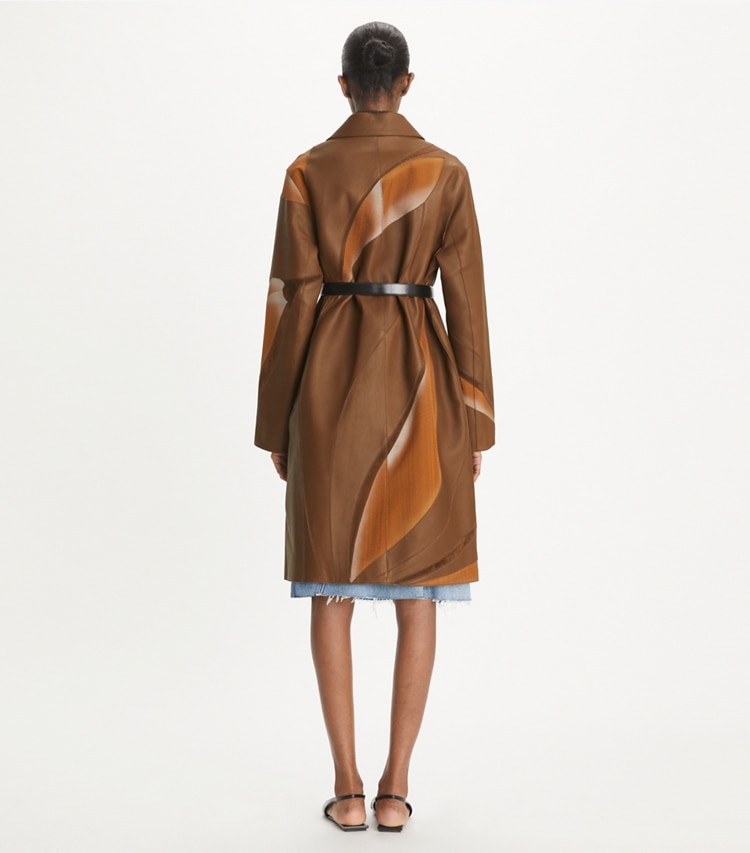 Tory Burch designer coats Embroidered Coat in Coffee Liqueúr on model back