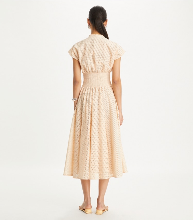 Tory Burch designer dresses Embroidered Cotton Dress in Pink Sorbet on model back