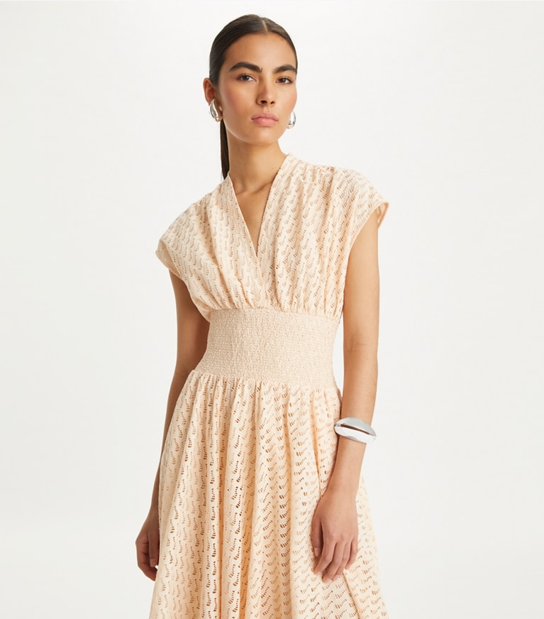 Tory Burch designer dresses Embroidered Cotton Dress in Pink Sorbet front