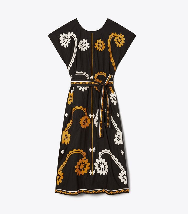 Tory Burch designer coverups Embroidered Cotton Poplin Caftan in Black front