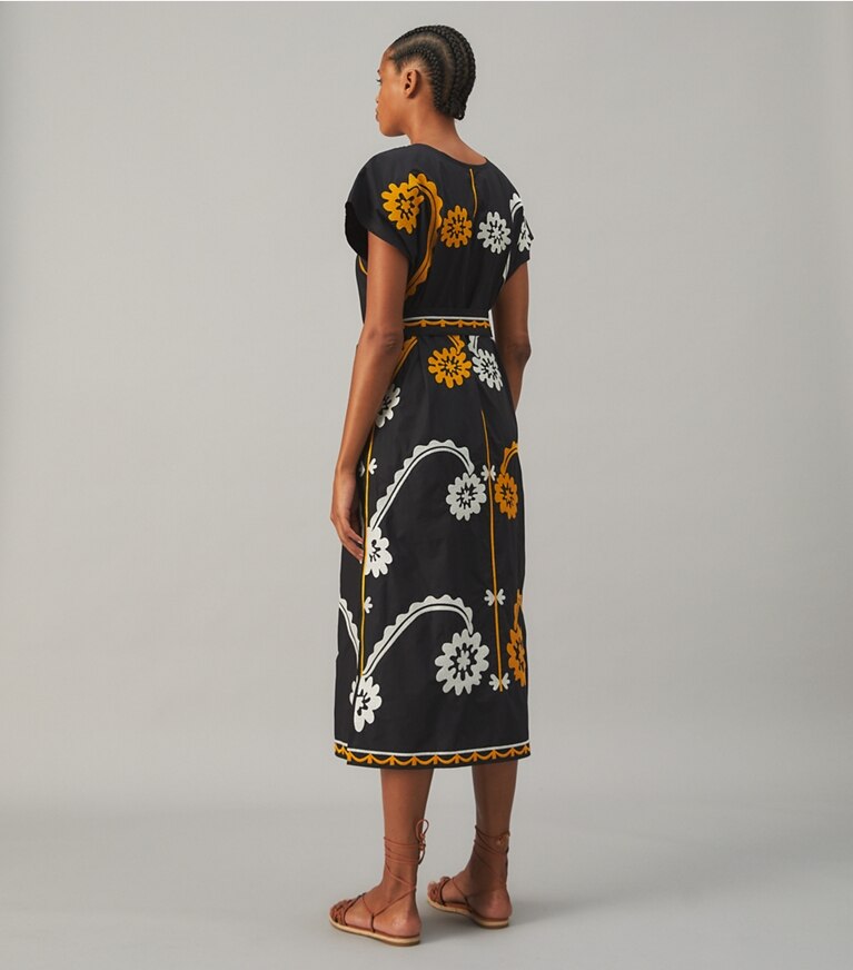 Tory Burch designer coverups Embroidered Cotton Poplin Caftan in Black front