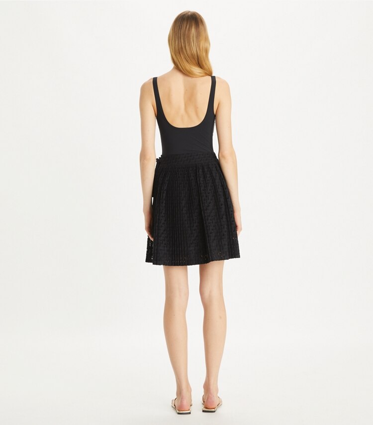 Tory Burch designer bottoms Embroidered Cotton Skirt in Black on model back