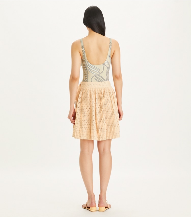 Tory Burch designer bottoms Embroidered Cotton Skirt in Pink Sorbet on model back