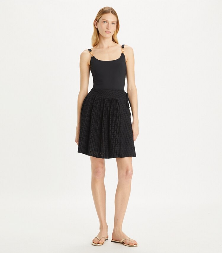 Tory Burch designer bottoms Embroidered Cotton Skirt in Black on model front