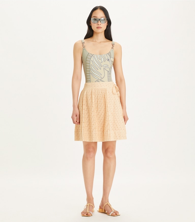 Tory Burch designer bottoms Embroidered Cotton Skirt in Pink Sorbet front