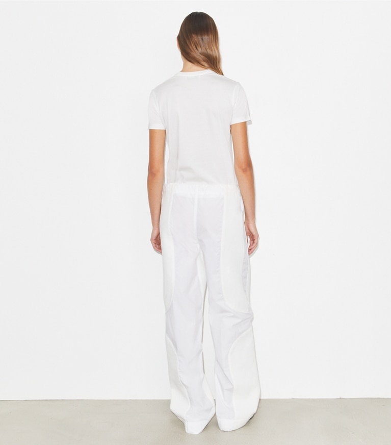 Tory Burch designer tops Embroidered Cotton T-Shirt in Snow White / Black on model back