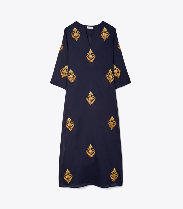 Tory Burch designer coverups Embroidered Cotton Voile Caftan in TORY NAVY front