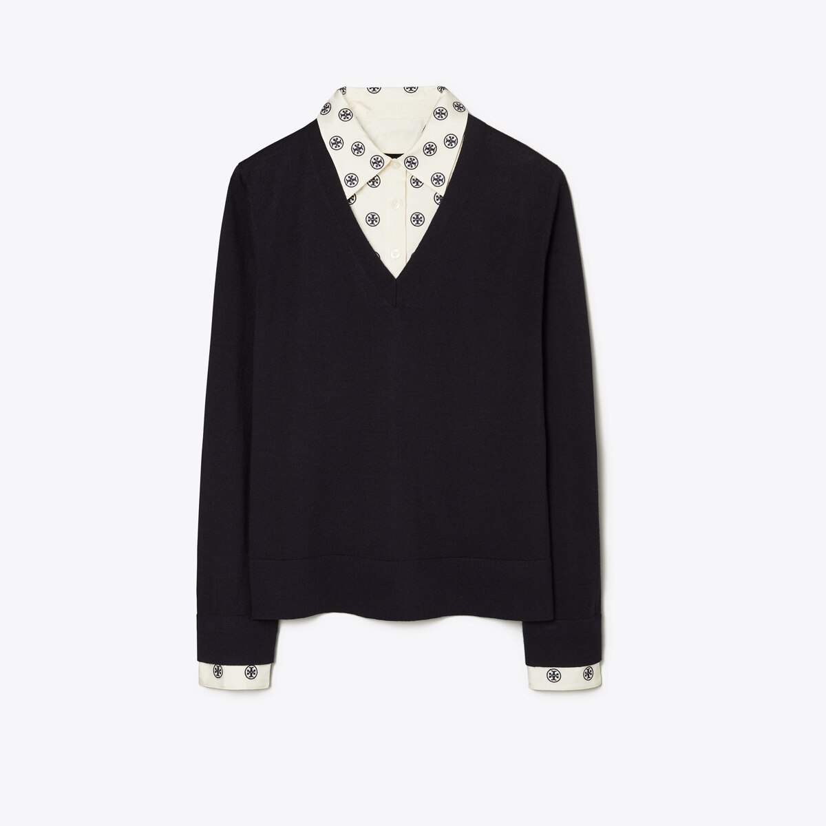 Embroidered Dickie V-Neck Sweater: Women's Designer Sweaters Embroidered Dickie V-Neck Sweater: Women's Designer Sweaters