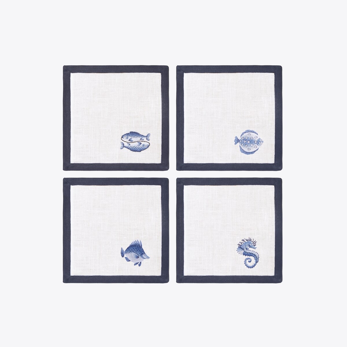 Embroidered Fish Cocktail Napkin, Set of 4: Women's Designer Linens | Tory Burch