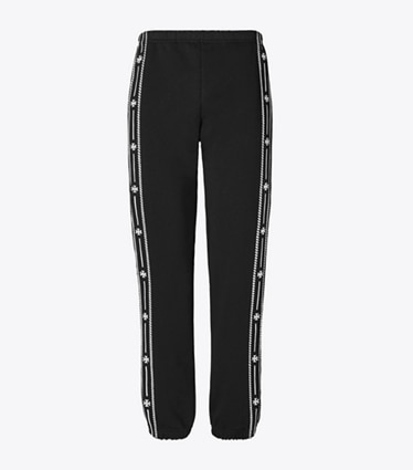 Tory Burch designer bottoms Embroidered French Terry Sweatpant in Black front