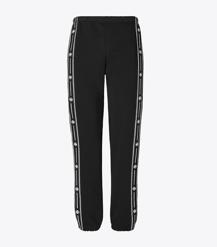Tory Burch designer bottoms Embroidered French Terry Sweatpant in Black front