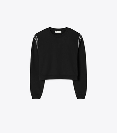 Tory Burch designer sweaters Embroidered French Terry Sweatshirt in Black front