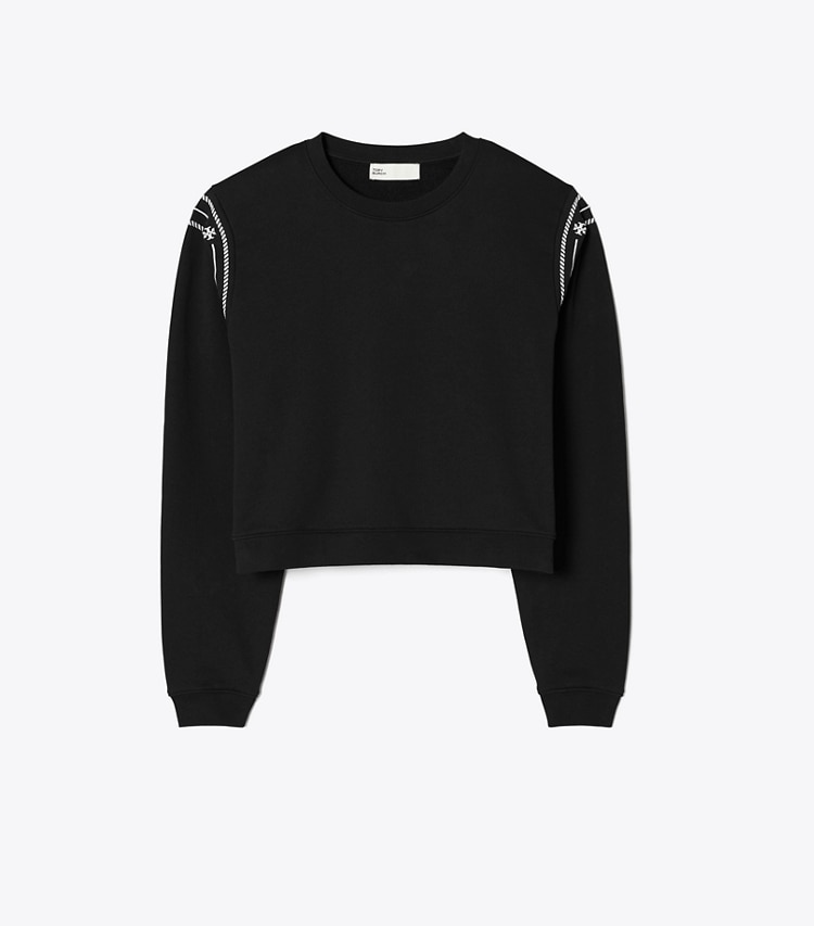 Tory Burch designer sweaters Embroidered French Terry Sweatshirt in Black front