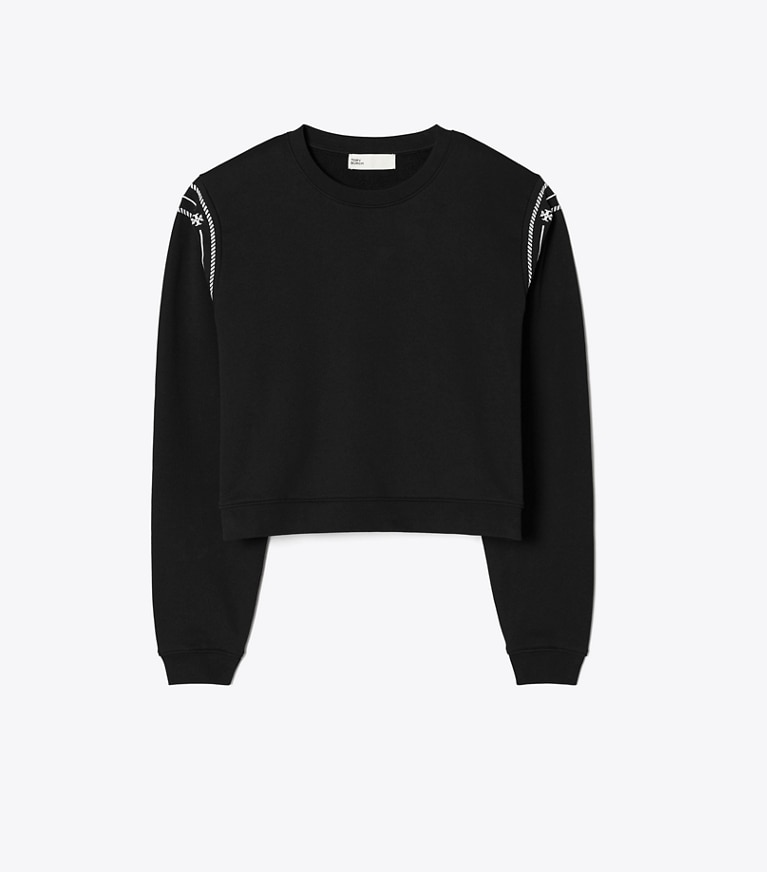 Tory Burch designer sweaters Embroidered French Terry Sweatshirt in Black front
