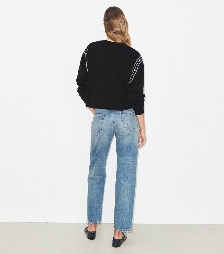 Tory Burch designer sweaters Embroidered French Terry Sweatshirt in Black front