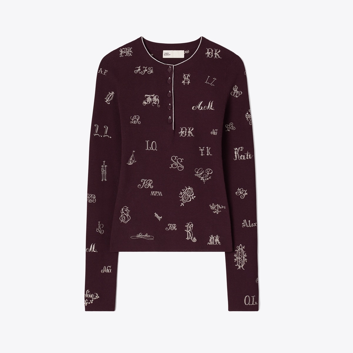 EMBROIDERED HENLEY SWEATER