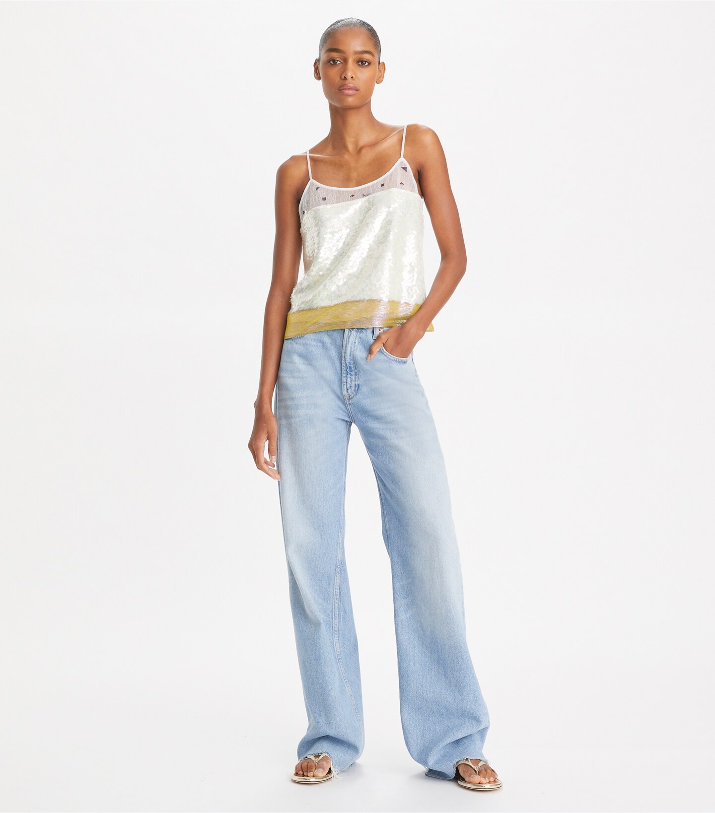 Embroidered Lamé Slip Top