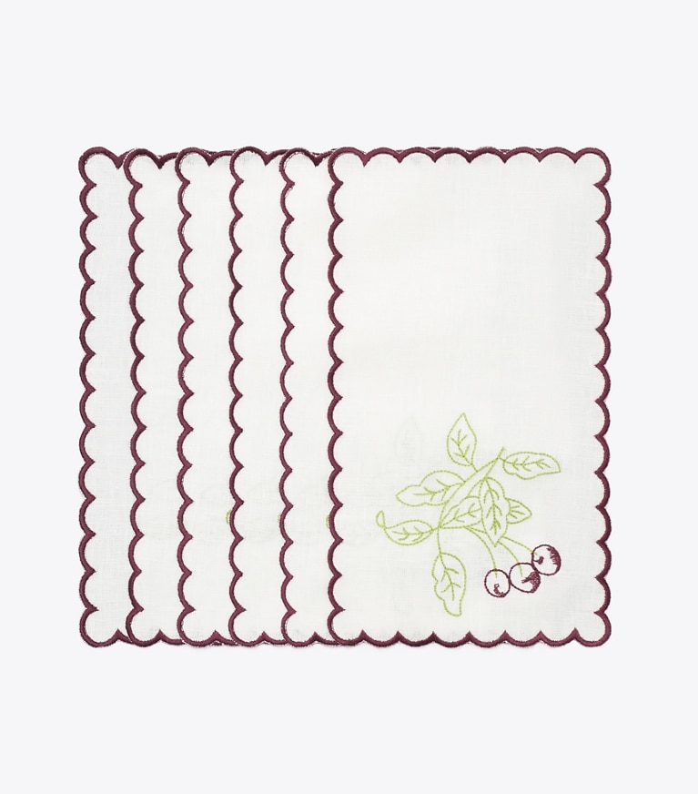 Tory Burch designer linens Embroidered Linen Cocktail Napkin, Set Of 6 in White / Multi group