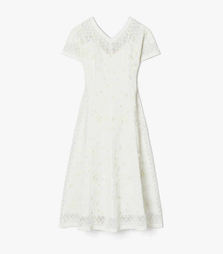 Tory Burch designer dresses Embroidered Linen Dress in Natural Ivory front