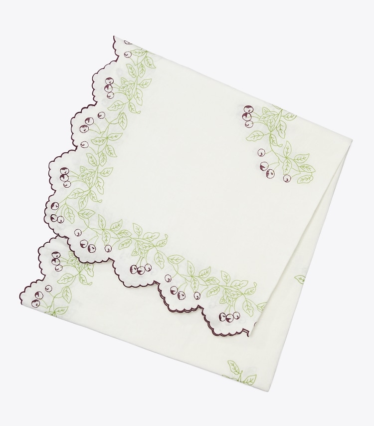 Tory Burch designer linens Embroidered Linen Square Tablecloth, 70" in White / Multi front