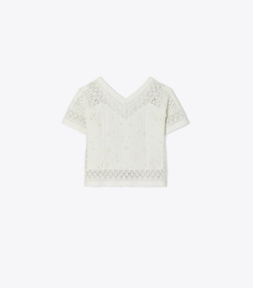 Tory Burch designer tops Embroidered Linen Top in Natural Ivory front