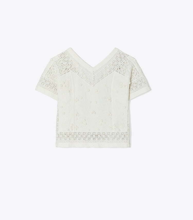 Tory Burch designer tops Embroidered Linen Top in Natural Ivory front