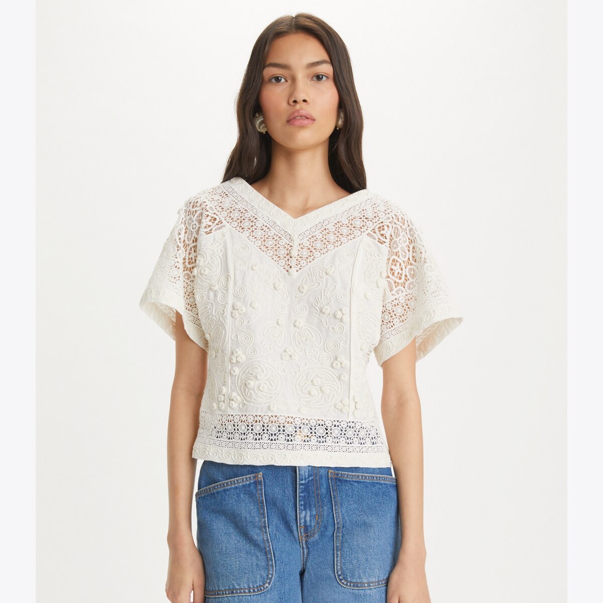 Tory Burch Linen Blend hotsell Denim Top