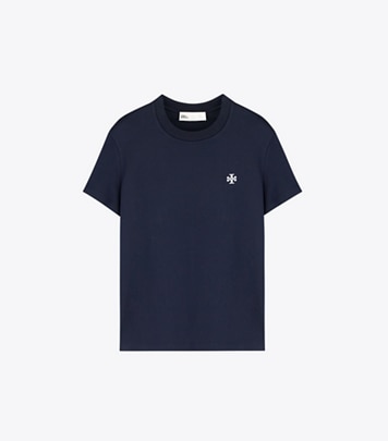 Tory Burch - トリーバーチ 襟付きリネン半袖Tシャツ　ホワイトネイビー ボーダー ロゴボタン Tory Burch - トリーバーチ 襟付きリネン半袖Tシャツ ホワイト