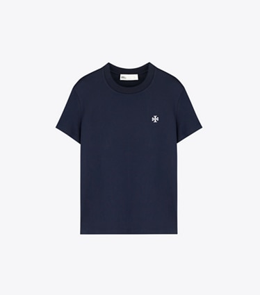 Tory Burch designer トップス エンブロイダリー ロゴ コットンTシャツ in Tory Navy front