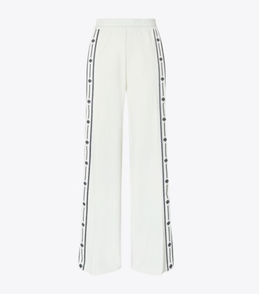 Tory Sport designer bottoms Embroidered Logo Nylon Track Pant in Snow White front