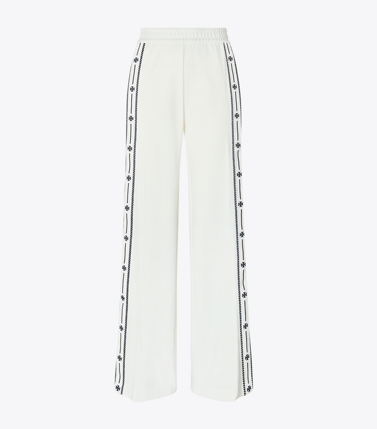 Tory Sport designer bottoms Embroidered Logo Nylon Track Pant in Snow White front