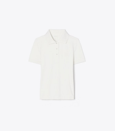 Tory Burch designer トップス エンブロイダリー ロゴ テニス ポロシャツ in Snow White front